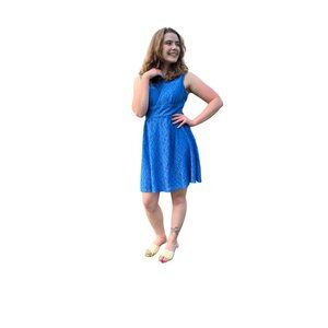 Dressbarn Womens Blue Lace Sleeveless Dress 6 With Back Zipper Scalloped Edges
